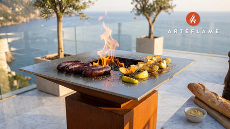 Grilled Boudin Noir & Apples (French Style) cooking on an Arteflame grill