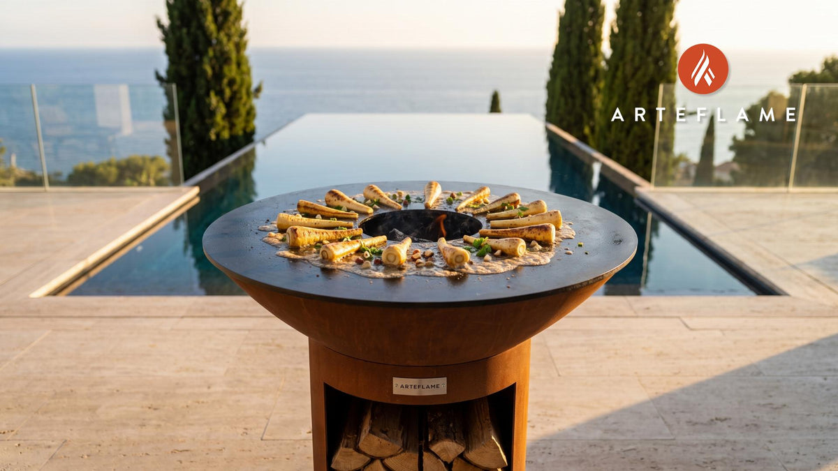 Grilled Parsnips & Hazelnut Butter (French Style) cooking on an Arteflame grill