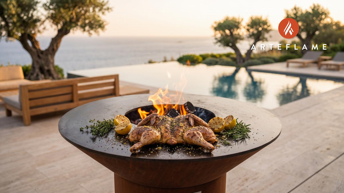 Grilled Spatchcock Chicken cooking on an Arteflame grill