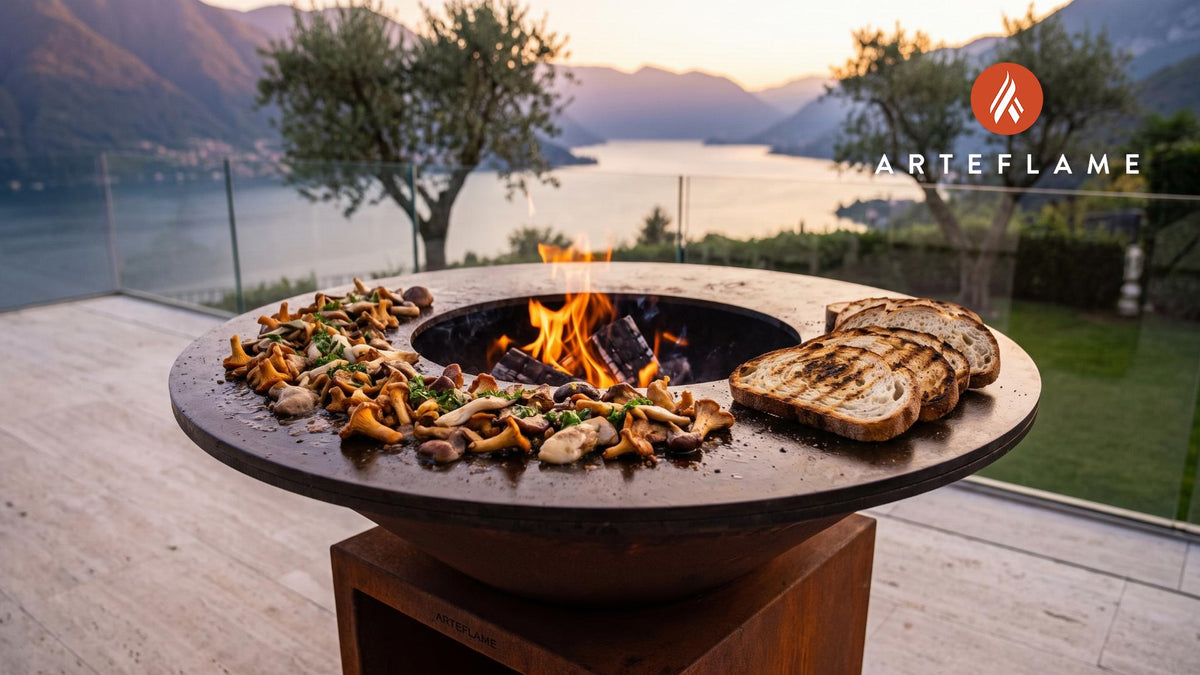 Wild Mushrooms on Grilled Bread (French Style) cooking on an Arteflame grill