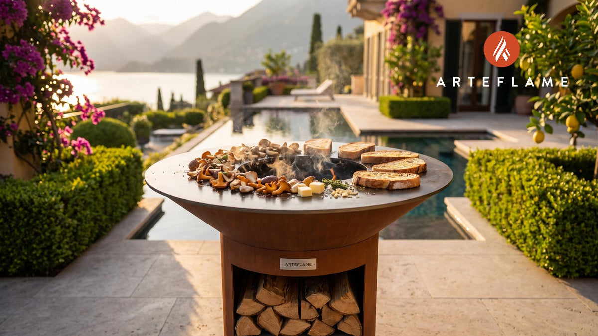 Wild Mushrooms on Grilled Bread (French Style) cooking on an Arteflame grill