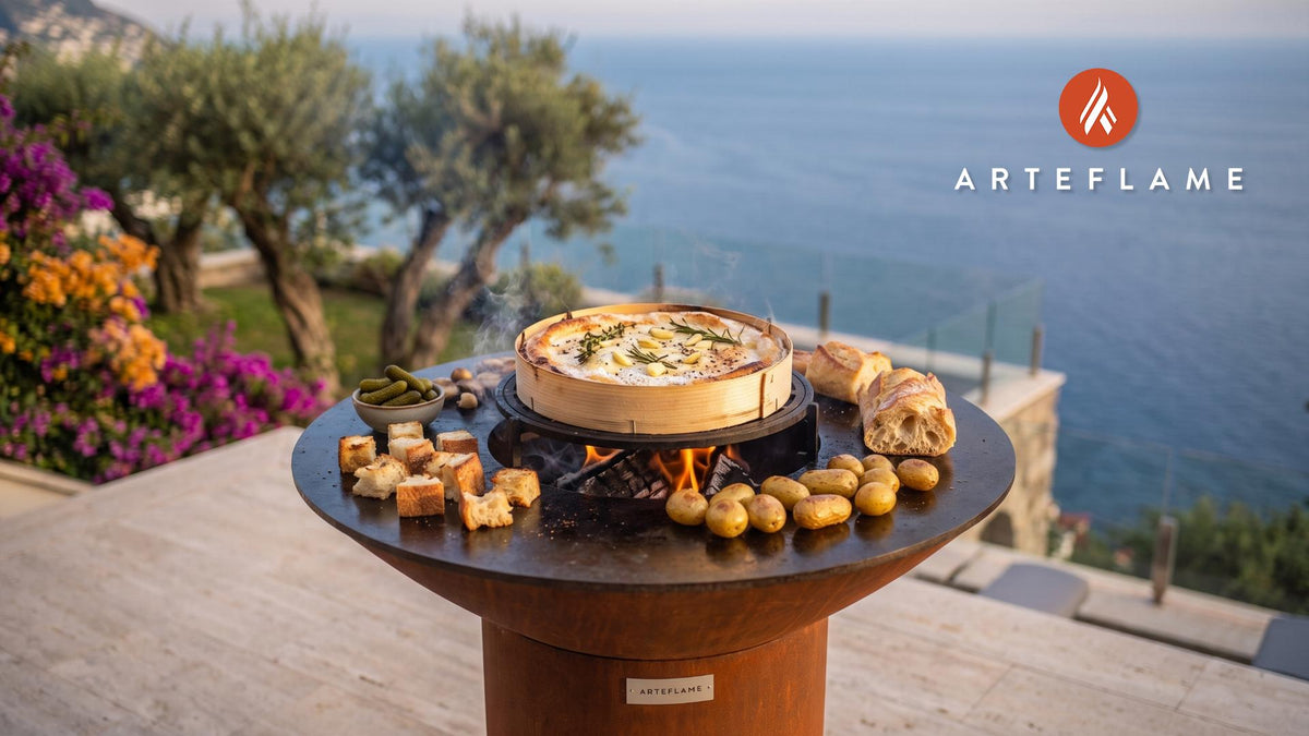 Wood-Fired Mont d'Or Cheese (French Style) cooking on an Arteflame grill