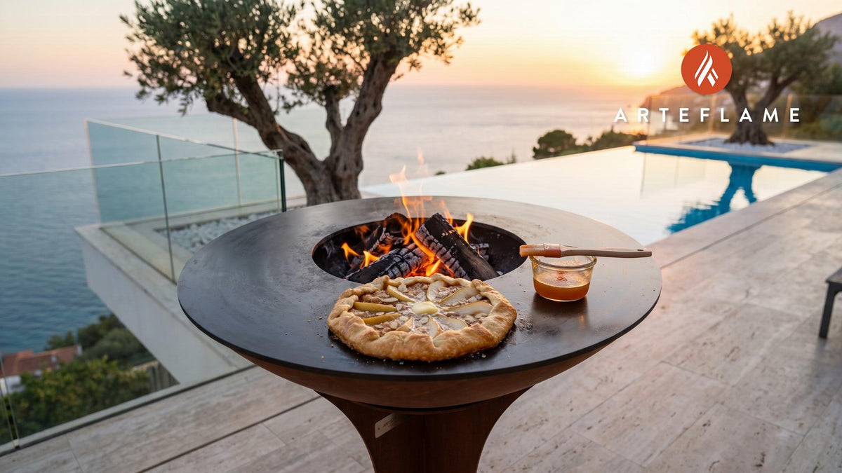 Grilled Pear & Almond Galette (French Style) cooking on an Arteflame grill