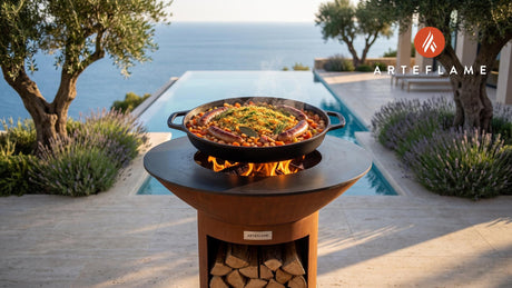 Grilled Sausage & White Bean Cassoulet (French Style) cooking on an Arteflame grill