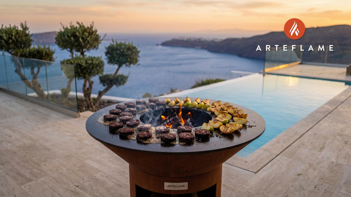 Grilled Blood Sausage & Caramelized Apples (British Style) cooking on an Arteflame grill