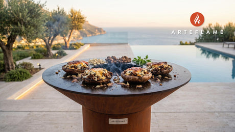 Grilled Haggis Stuffed Mushrooms (British Style) cooking on an Arteflame grill