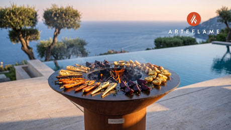 Charred Root Vegetables with Thyme Butter (British Style) cooking on an Arteflame grill