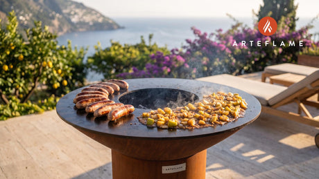 Grilled Pork Sausages & Apple Chutney (British Style) cooking on an Arteflame grill