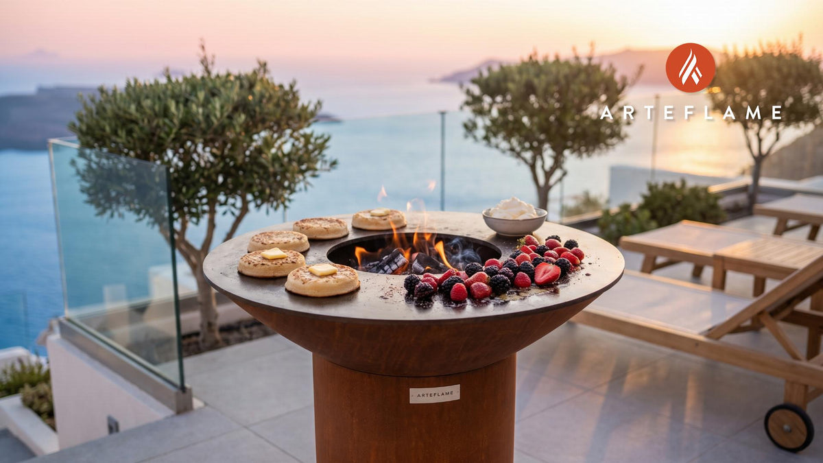 Toasted Crumpets with Grilled Winter Berries (British Style) cooking on an Arteflame grill