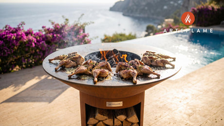 Grilled Game Birds with Juniper & Thyme (British Style) cooking on an Arteflame grill