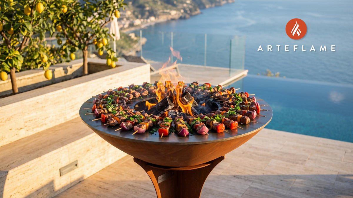 Winter Spiced Lamb Kebabs (British Style) cooking on an Arteflame grill