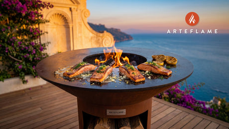 Seared Salmon with Lemon Dill (British Style) cooking on an Arteflame grill