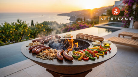 Grilled Conecuh Sausage (Alabama Style) cooking on an Arteflame grill