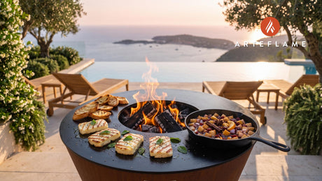 Grilled Halloumi with Winter Spiced Chutney (British Style) cooking on an Arteflame grill