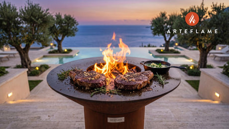 Grilled Garlic & Black Pepper Steak (British Style) cooking on an Arteflame grill