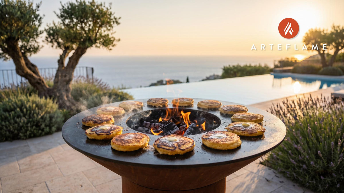 Crispy Grilled Cornbread Cakes (Alabama Style) cooking on an Arteflame grill