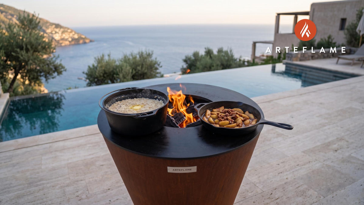 Grilled Porridge Oats & Stewed Apples (British Style) cooking on an Arteflame grill