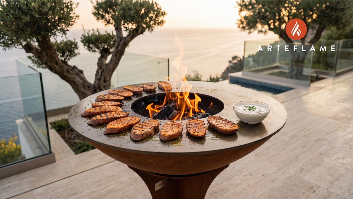 Grilled Sweet Potato Slices (Alabama Style) cooking on an Arteflame grill