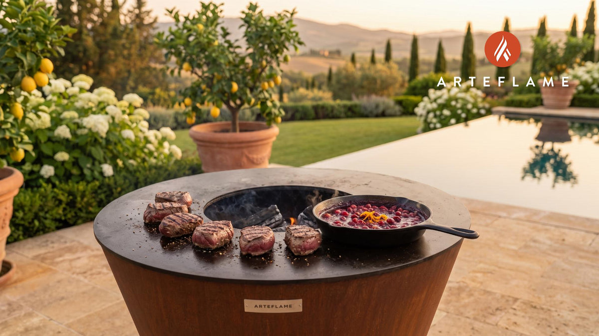 Grilled Venison Medallions & Cranberry Sauce (German Style) cooking on an Arteflame grill