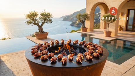 Grilled Bacon Wrapped Dates (German Style) cooking on an Arteflame grill