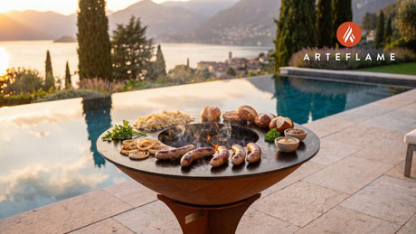 Grilled Wild Boar Sausages (German Style) cooking on an Arteflame grill