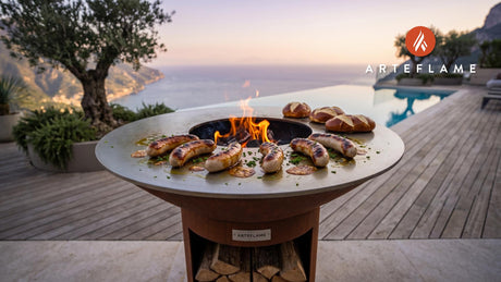 Grilled Bavarian Honey Sausages (German Style) cooking on an Arteflame grill