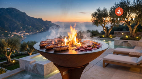 Smoked Duck Sausages & Spiced Plum Compote (German Style) cooking on an Arteflame grill