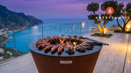 Sausage & Treviso Radicchio Skewers (Italian) cooking on an Arteflame grill