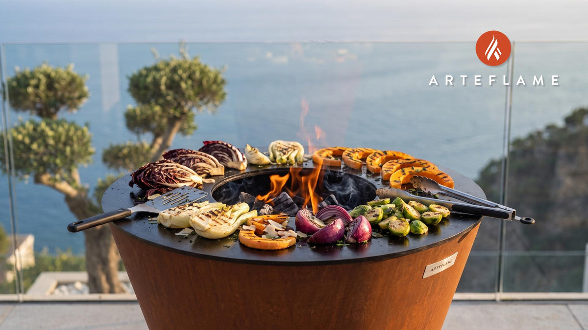 Charred Winter Vegetable Platter (Italian Style) cooking on an Arteflame grill