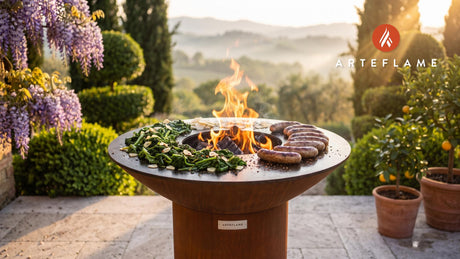Juicy Grilled Italian Sausages & Bitter Greens cooking on an Arteflame grill