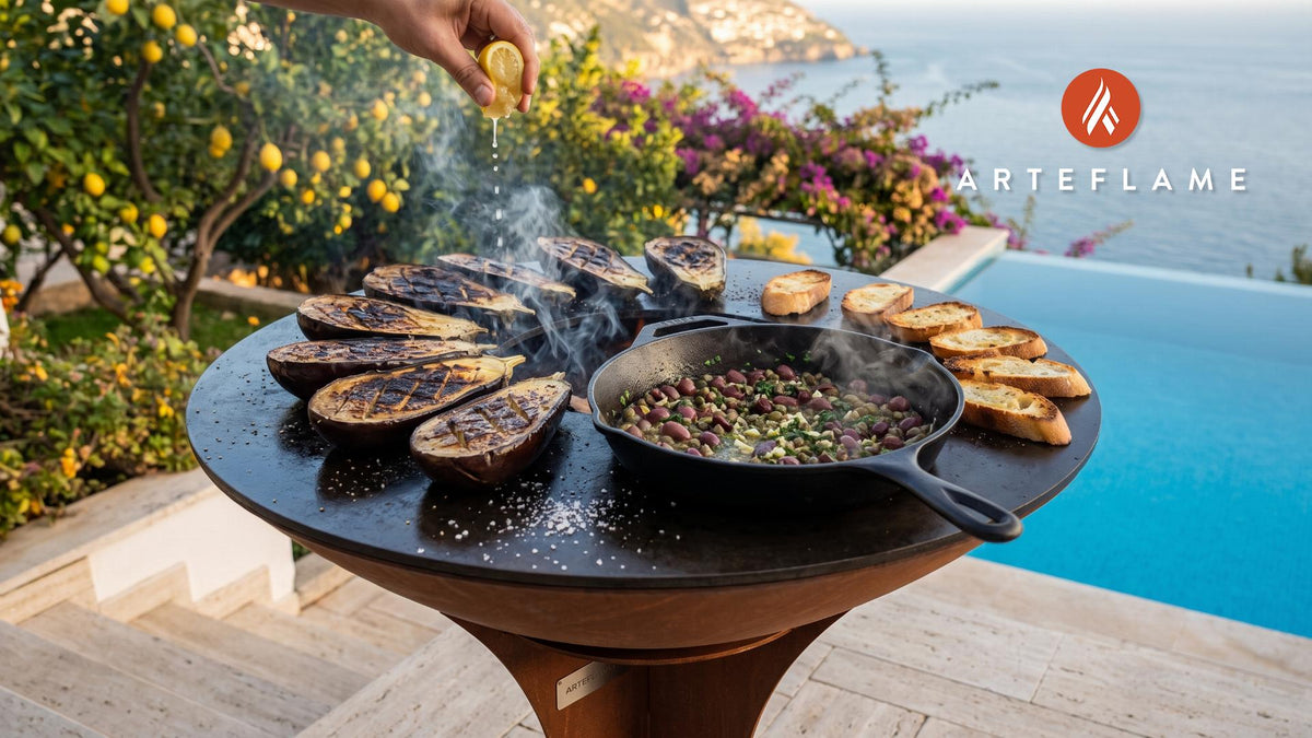 Smoky Eggplant & Olive Tapenade (Italian Style) cooking on an Arteflame grill