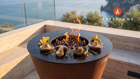 Grilled Porcini Mushrooms with Thyme (Italian Style) cooking on an Arteflame grill