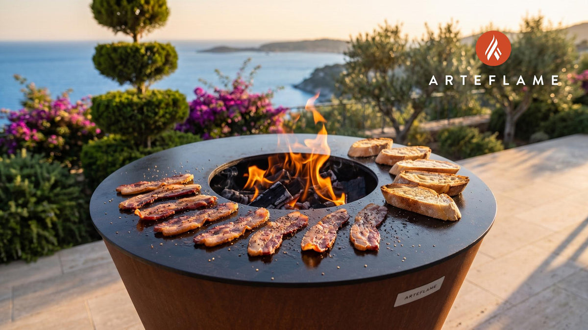 Crispy Grilled Guanciale Strips (Italian Style) cooking on an Arteflame grill