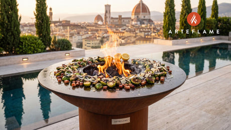 Charred Brussels Sprouts with Pancetta (Italian) cooking on an Arteflame grill