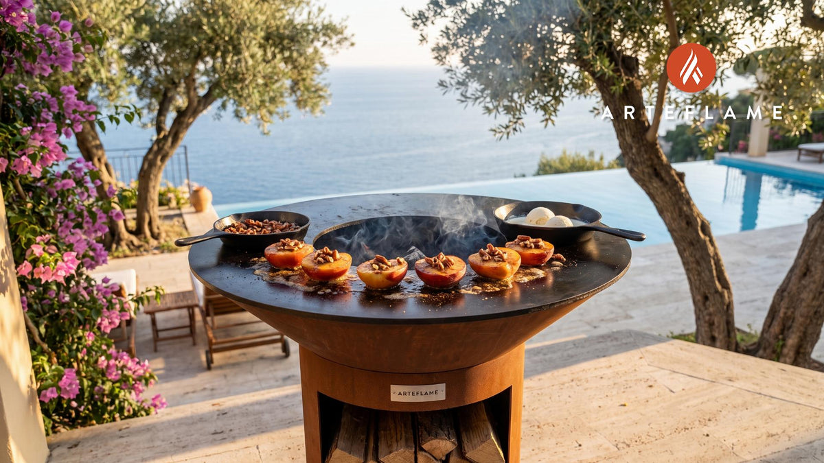 Cast Iron Grilled Peaches (Alabama Style) cooking on an Arteflame grill