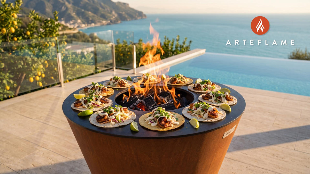 Blackened Shrimp Tacos (Alabama Style) cooking on an Arteflame grill