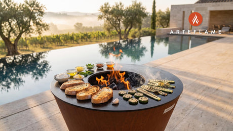 Charred Zucchini & Ricotta Bruschetta cooking on an Arteflame grill