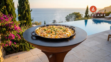 Grilled White Cheddar Mac and Cheese (Alabama Style) cooking on an Arteflame grill