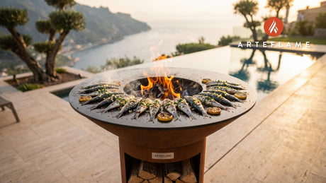 Italian Grilled Sardines with Garlic & Parsley cooking on an Arteflame grill