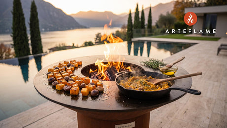 Grilled Winter Squash & Chestnut Mash (Italian Style) cooking on an Arteflame grill
