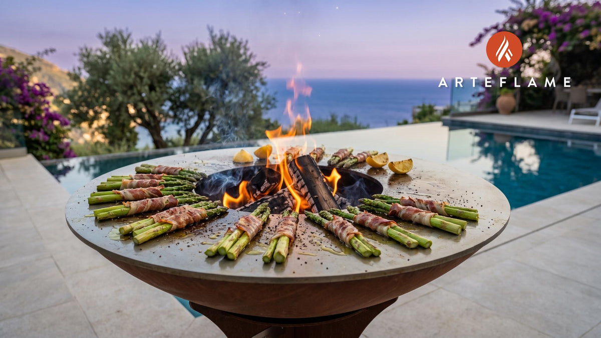 Grilled Asparagus Wrapped in Speck (Italian Style) cooking on an Arteflame grill