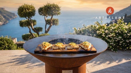 Cedar Plank Grilled Halibut (Alaska Style) cooking on an Arteflame grill