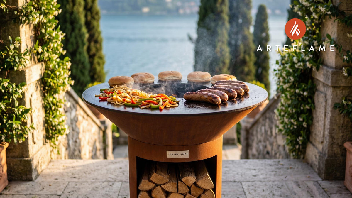 Grilled Reindeer Sausage (Alaska Style) cooking on an Arteflame grill