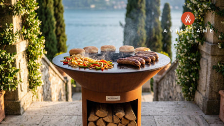 Grilled Reindeer Sausage (Alaska Style) cooking on an Arteflame grill