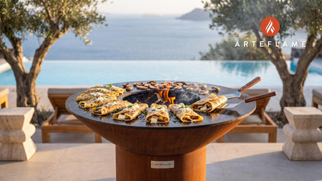 Grilled Mushroom Crespelle (Italian Style) cooking on an Arteflame grill