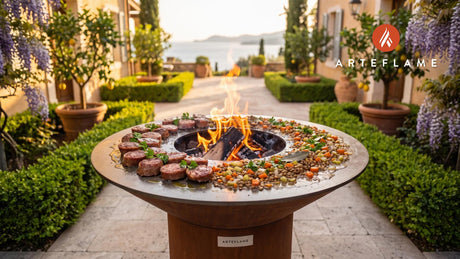 Grilled Cotechino with Lentils (Italian Style) cooking on an Arteflame grill