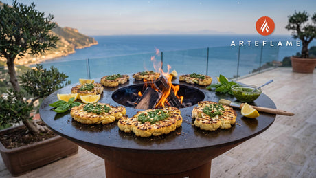 Italian Grilled Cauliflower Steaks with Hazelnut Pesto cooking on an Arteflame grill
