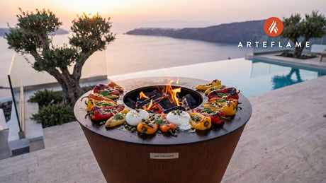 Charred Bell Peppers & Burrata (Italian Style) cooking on an Arteflame grill