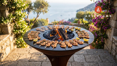 Smoky Grilled Shrimp Skewers cooking on an Arteflame grill