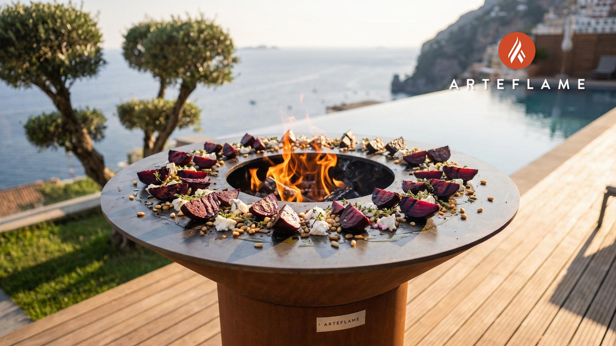 Grilled Beetroot & Goat Cheese (Italian Style) cooking on an Arteflame grill